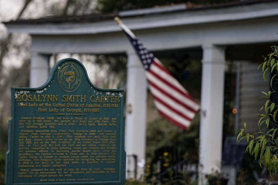 The original home of Rosalynn Carter is seen, Monday, Nov. 20, 2023, in Plains, Ga. Rosalynn Carter, the closest adviser to Jimmy Carter during his one term as U.S. president and their four decades thereafter as global humanitarians, died Sunday, Nov. 19, 2023. She was 96. (AP Photo/Mike Stewart)