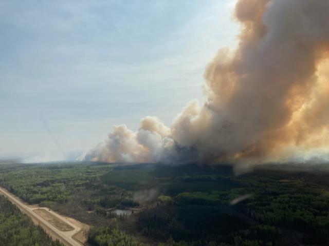The Boundary Lake wildfire is burning out of control in the Prince George Fire Centre and was estimated to be almost 60 square kilometres in size as of Tuesday morning. (B.C. Widfire Service - image credit)