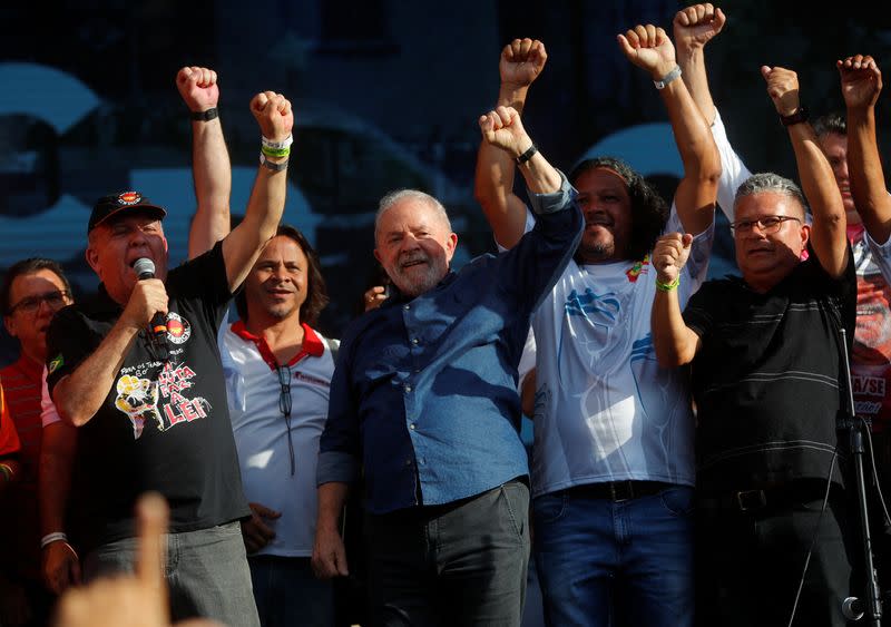 Former Brazil President Lula takes part in celebrating Workers Day, in Sao Paulo