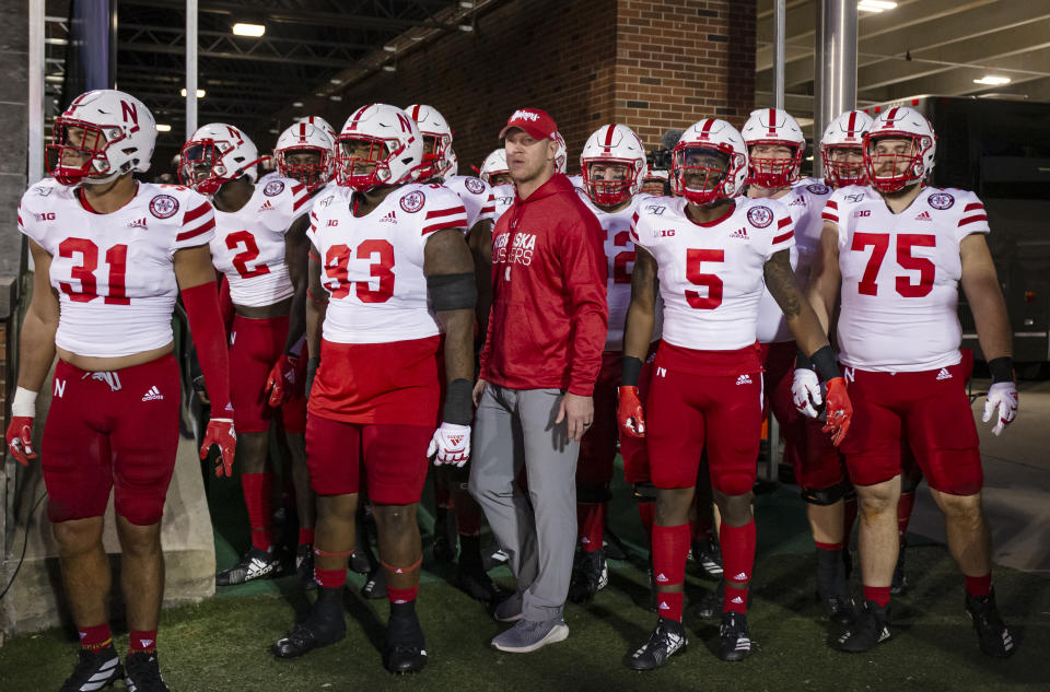 Scott Frost and the Nebraska Cornhuskers look on before a game on Sept. 21, 2019. (Michael Hickey/Getty Images)