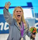 US swimmer Elizabeth Beisel reacts after winning the silver medal in the women's 400m Individual Medley during the Swimming competition held at the Aquatics Center during the London 2012 Olympic Games in London, England, 28 July 2012. EPA/HANNIBAL