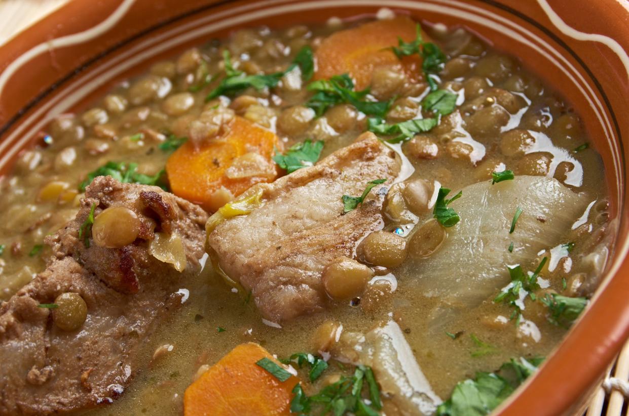 French soup with lentils and Dijon mustard.Lentilles Ã  la dijonnaise