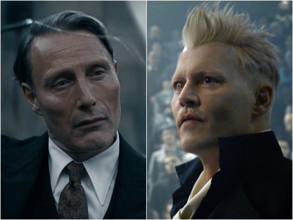 Mads Mikkelsen and Johnny Depp in the Fantastic Beasts films (Courtesy of Warner Bros. Pictures)