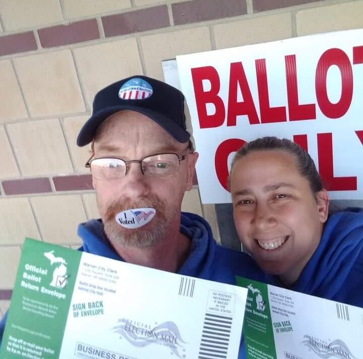 Ronald Hawthorne and his wife are pictured here voting early at a drop-off ballot box in Warren, Michigan. (Photo: Ronald Hawthorne)