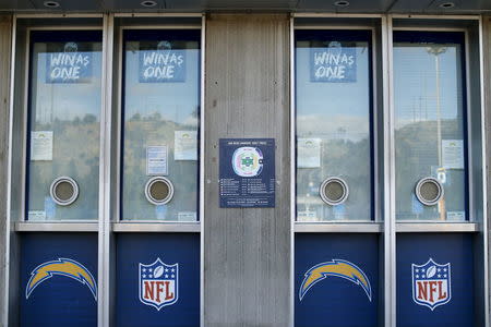 San Diego Chargers ticket windows are shown at Qualcomm Stadium in San Diego, California January 14, 2016. REUTERS/Mike Blake