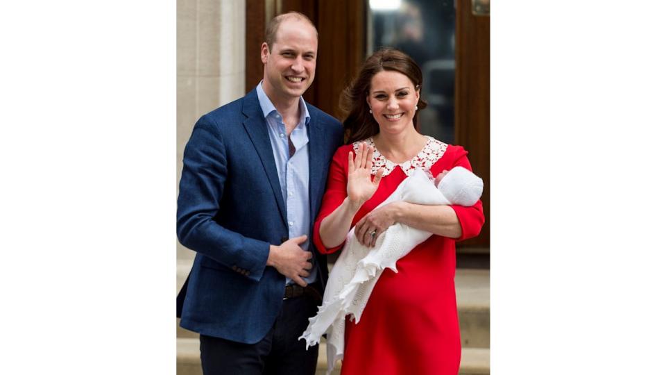 William and Kate leave with their newborn baby boy Prince Louis in April 2018