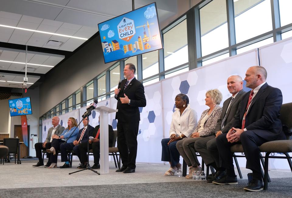 Oklahoma City Public Schools Superintendent Sean McDaniel and other district leaders talk Aug. 7 about the coming school year at the Clara Luper Center for Educational Services.