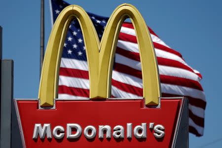 The logo of Dow Jones Industrial Average stock market index listed company McDonald's (MCD) is seen in Los Angeles, California, U.S. on April 22, 2016. REUTERS/Lucy Nicholson/File Photo