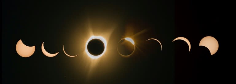 Phases of Monday's total solar eclipse as seen in Madras, Oregon, among the first places to experience the celestial phenomenon