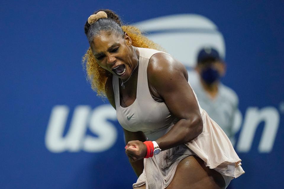 Serena Williams celebrates a point during the 2020 US Open.