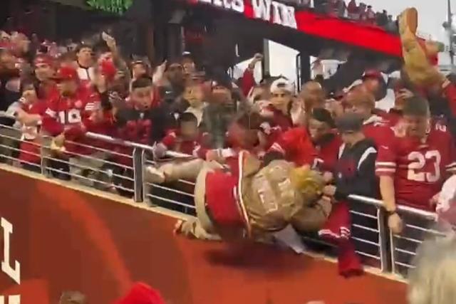 49ers Fan Falls from Stands Trying to Catch a Towel from Quarterback Brock  Purdy