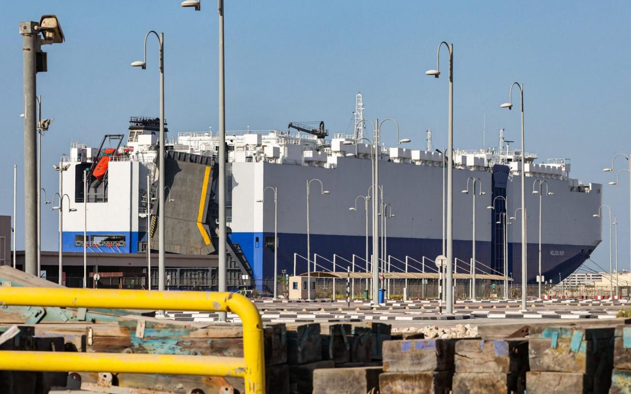 Israeli-owned vessel MV Helios Ray, which was reportedly attacked by Iran - GIUSEPPE CACACE /AFP