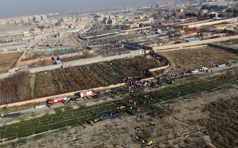 An aerial view of the crash site - Credit: Rohhollah Vadati/AFP