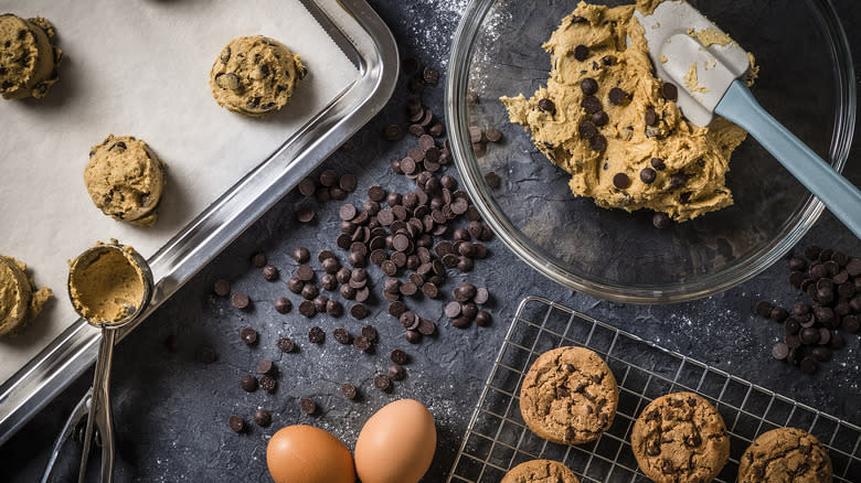 cookie dough with made cookies  