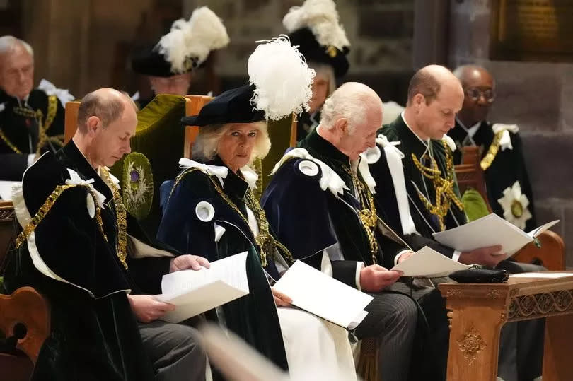 Prince Edward, Duke of Edinburgh, Queen Camilla, King Charles III and Prince William, Prince of Wales, known as the Duke of Rothesay when in Scotland, attend the Order of the Thistle Service at St Giles' Cathedral. -Credit:Andrew Milligan - WPA Pool/Getty Images