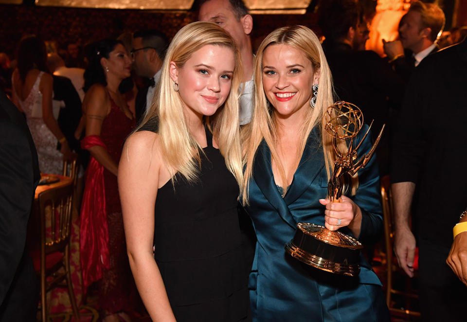 <p>Perhaps Reese’s good luck charm was her daughter, Ava Phillippe. Her lookalike, who recently turned 18, made the scene with her at the HBO bash. (Photo: Getty Images)(Photo by Jeff Kravitz/FilmMagic) </p>