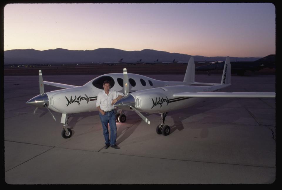 <p>Burt Rutan's freaky, funky Boomerang makes nearly everyone look twice. Built to stay docile even when one engine goes out, the asymmetrical design of the 202 has its <a href="https://airwaysmag.com/industry/innovation/boomerangs-smart-aircraft-design/" rel="nofollow noopener" target="_blank" data-ylk="slk:center of gravity located farther forward;elm:context_link;itc:0;sec:content-canvas" class="link ">center of gravity located farther forward</a> than traditional aircraft. The strange plane can also go faster and fly farther than its conventional contemporaries, all while using smaller engines.</p>
