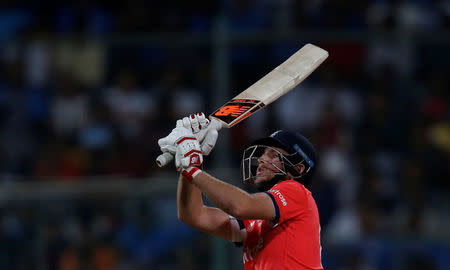 Cricket - India v England - Third T20 International - M Chinnaswamy Stadium, Bengaluru, India - 01/02/17. England's Joe Root plays a shot. REUTERS/Danish Siddiqui