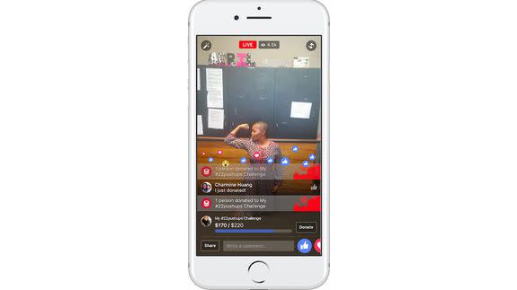 A mock-up of Facebook Live donation tools.