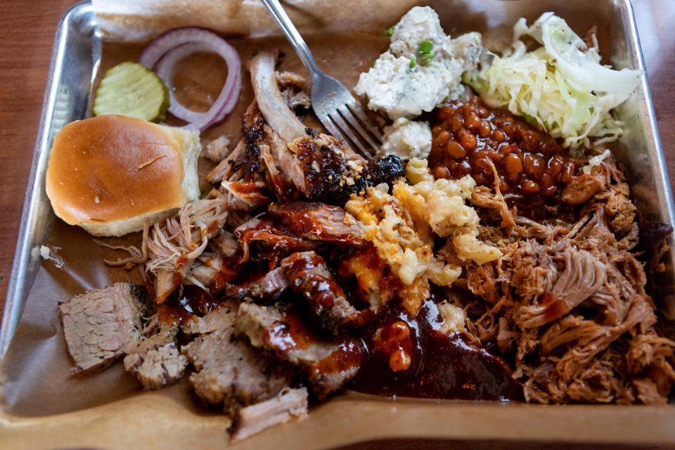 A big platter of Texas BBQ.