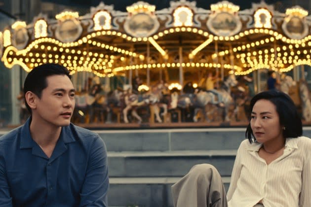 Teo Yoo and Greta Lee in 'Past Lives.' - Credit: Twenty Years Rights/A24