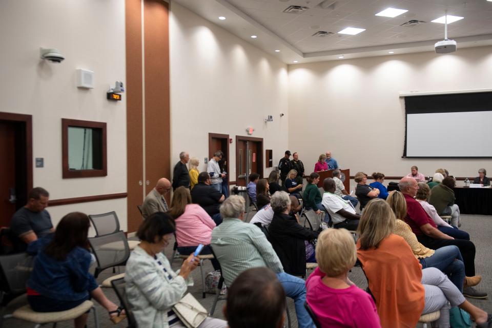 The Indian River County chapter of Moms For Liberty attends a school board meeting to fight for the removal of books in school libraries they deem to be pornographic or sexually explicit Tuesday, Nov. 16, 2021, at the School District of Indian River County. The board and Superintendent David Moore listened to public comment before discussing a motion brought by board member Jacqueline Rosario. 