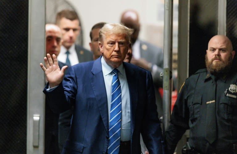 Former President Donald Trump returns to the courtroom on the second day of his trial for allegedly covering up hush money payments (JUSTIN LANE)