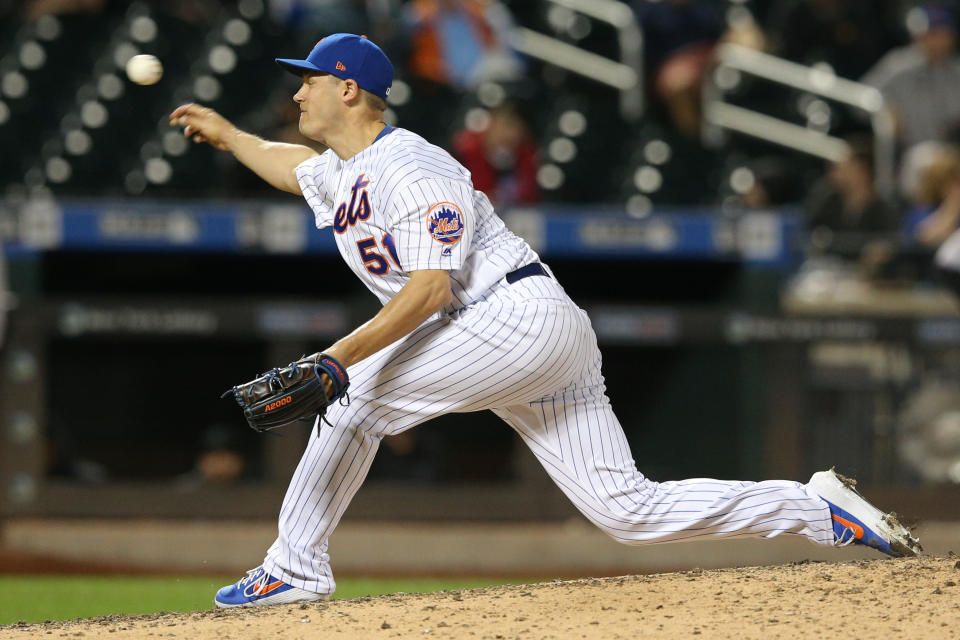 Sep 24, 2019; New York City, NY, USA; New York Mets relief pitcher Paul Sewald (51) pitches against the Miami Marlins during the eleventh inning at Citi Field. Mandatory Credit: Brad Penner-USA TODAY Sports