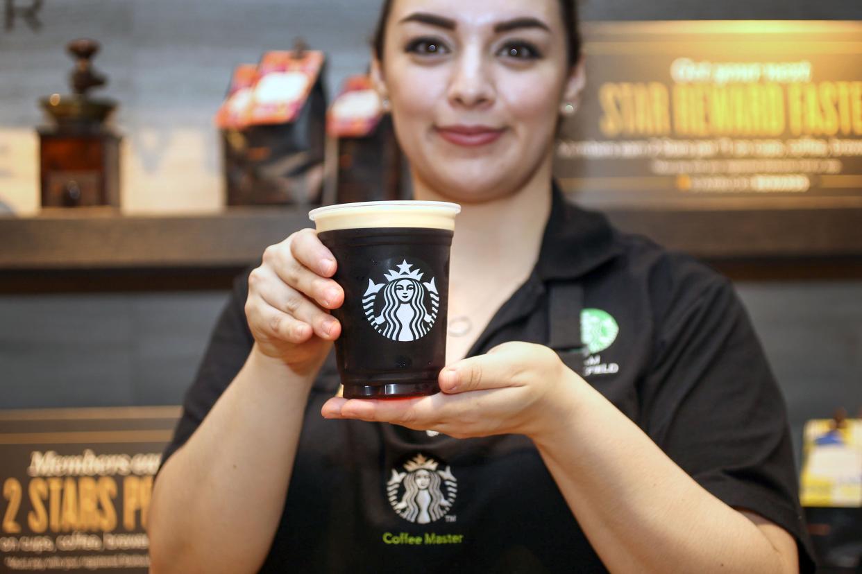 TORONTO, ON - OCTOBER 20  - Starbucks Canada is launching nitro cold brew coffee -- basically cold brew with a shot of nitrogen. Looks like a Guinness -- but no booze. The chain's fastest growth is in the cold beverage line.   October 20, 2016.        (Andrew Francis Wallace/Toronto Star via Getty Images)