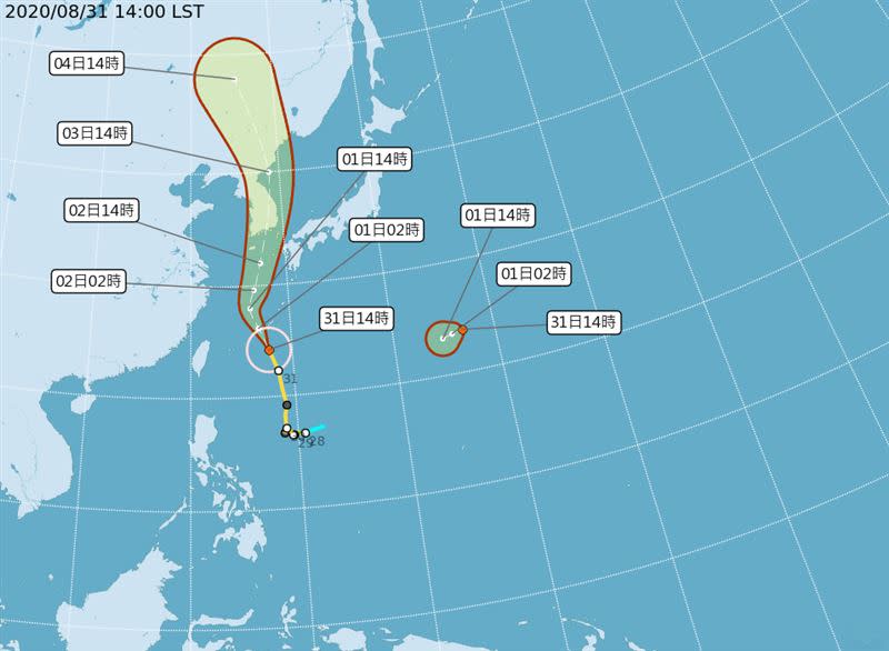 預估「梅莎」將撲向朝鮮半島，另一個熱帶性低氣壓恐接力生成第10號颱風「海神」，本週末威脅日本。（圖／翻攝自中央氣象局官網）