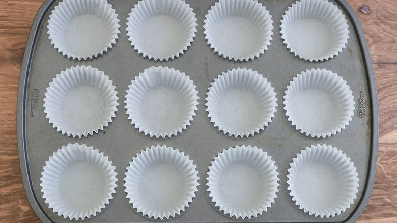 muffin tin lined with paper liners