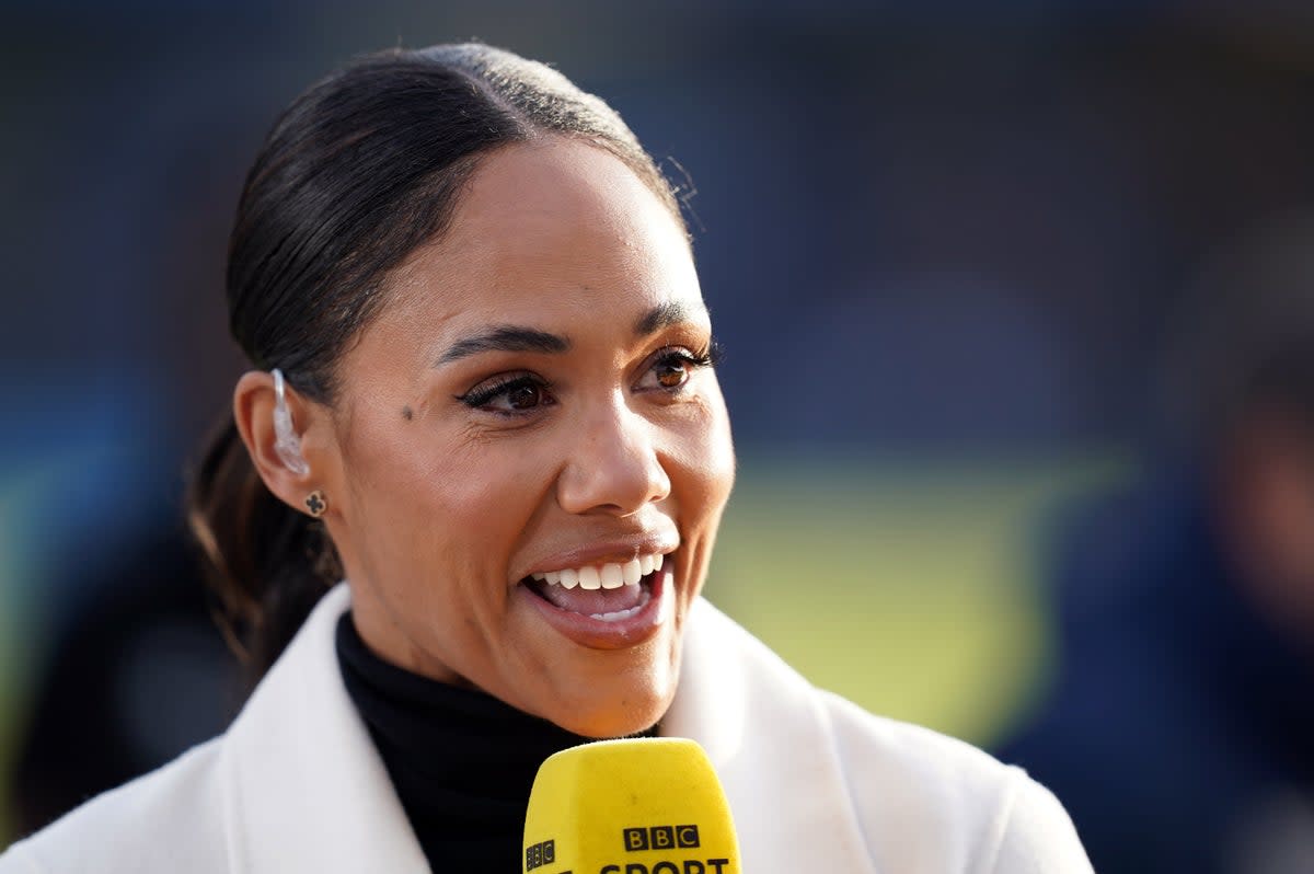 BBC Sport presenter Alex Scott during the Barclays Women’s Super League match at Kingsmeadow, London on Wednesday 3 May, 2023. (PA)