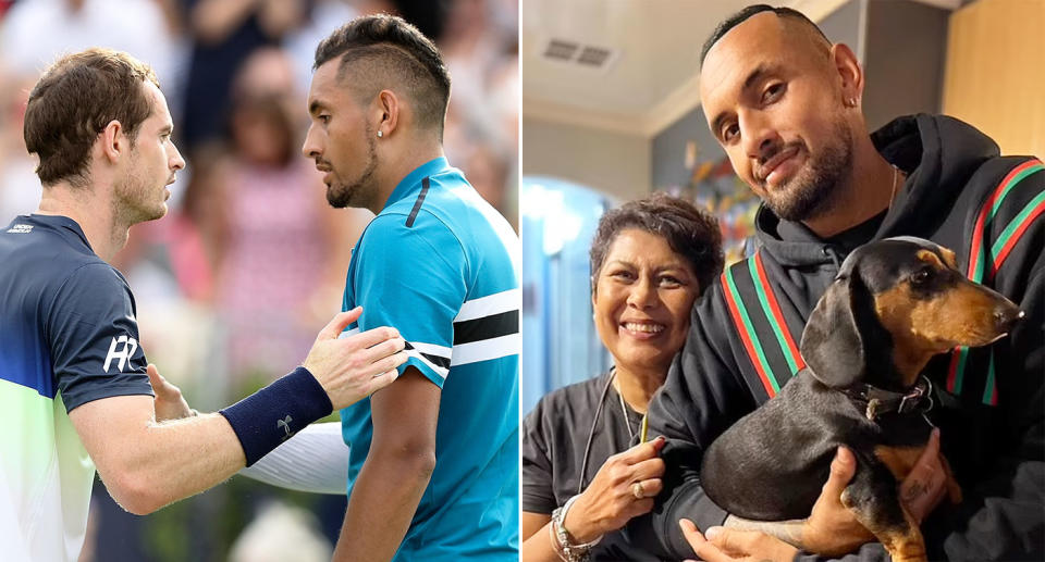 Seen here, Nick Kyrgios, his mum Norlaila and tennis great Andy Murray.