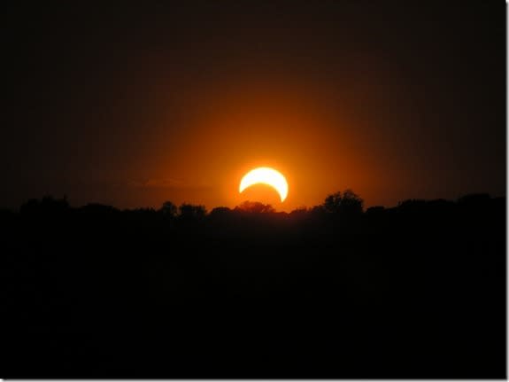 Skywatcher Sam Border snapped this photo of a partial solar eclipse as it appeared at sunset near Blue Grass, Iowa on May 20, 2012.