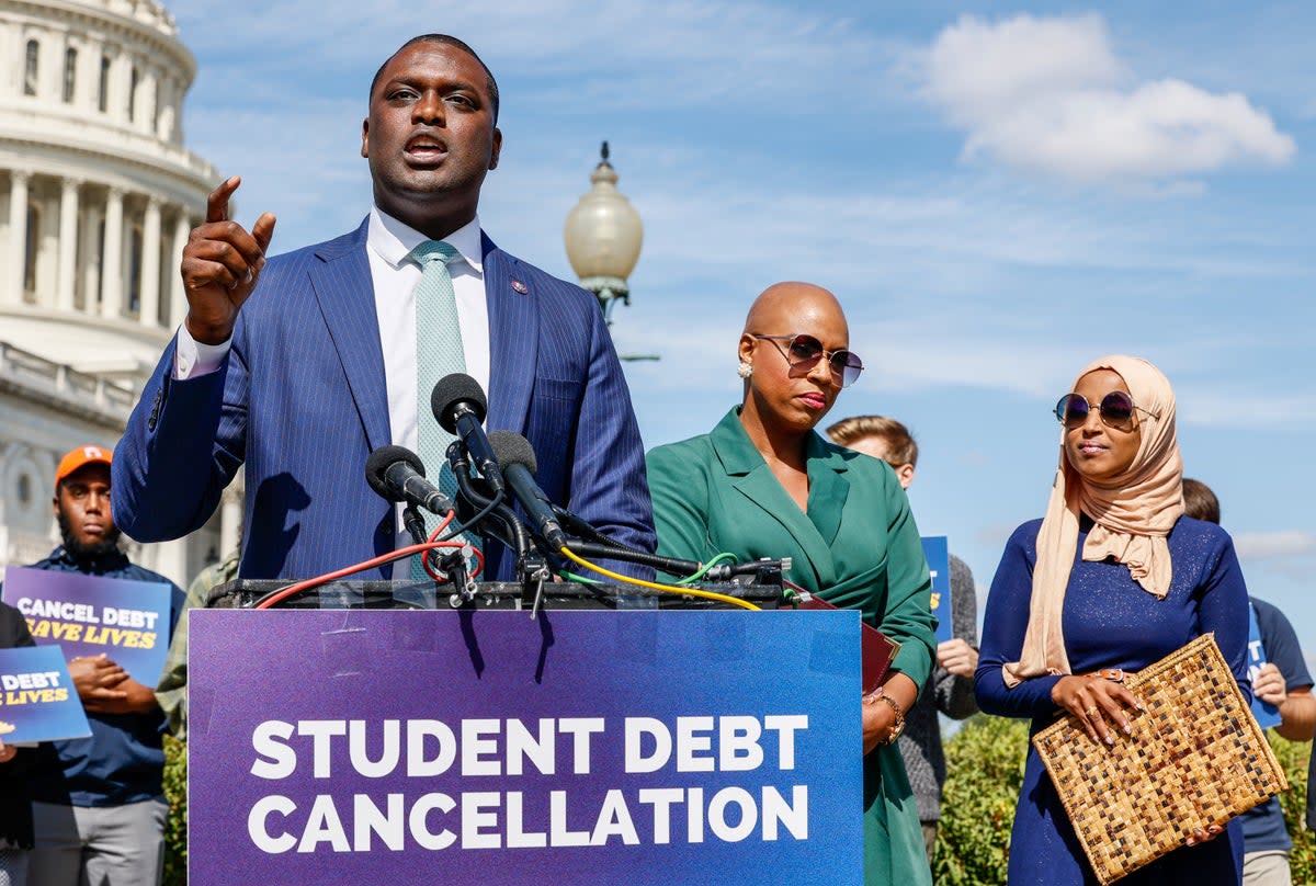 Rep. Mondaire Jones (D-NY) speaks during a press conference held to celebrate U.S. President Joe Biden cancelling student debt on Capitol Hill on September 29, 2022 in Washington, DC (Getty Images for We, The 45 Mill)