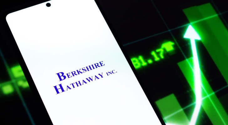 The logo for Berkshire Hathaway displayed on a smartphone screen.