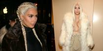 <p>Kim K. a opté pour des mèches blondes vraiment sexy pour Yeezy Season 3 (on adore le look tresses de boxeuse). <em>(Photos : Getty/February 2016)</em> </p>