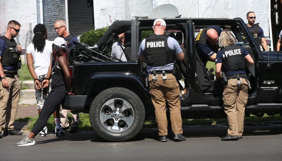 Ninth Mobile officers searched a vehicle in Louisville's West End on Sept. 19, 2018 after pulling it over for driving at a high rate of speed. The occupants were arrested and officers found drug paraphernalia and weapons.