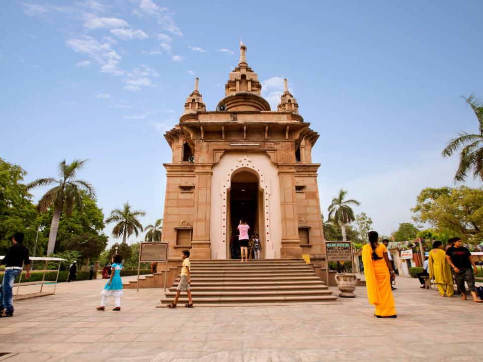 Tourists at a temple in Varanasi in 2012.