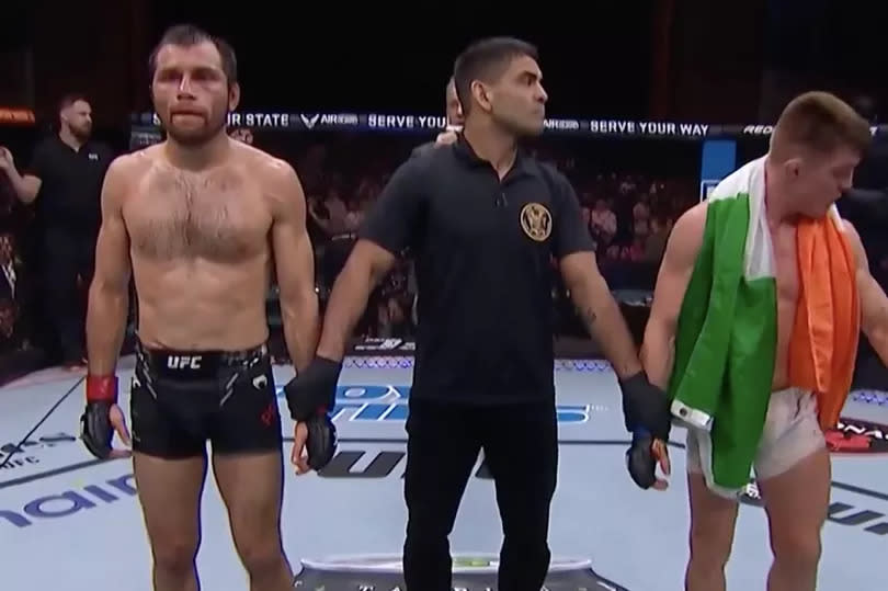 Photo showing Caolan Loughran pictured before the Irish flag was taken off him at UFC Atlantic City