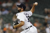 Detroit Tigers pitcher Michael Fulmer throws against the Boston Red Sox in the seventh inning of a baseball game in Detroit, Tuesday, Aug. 3, 2021. (AP Photo/Paul Sancya)