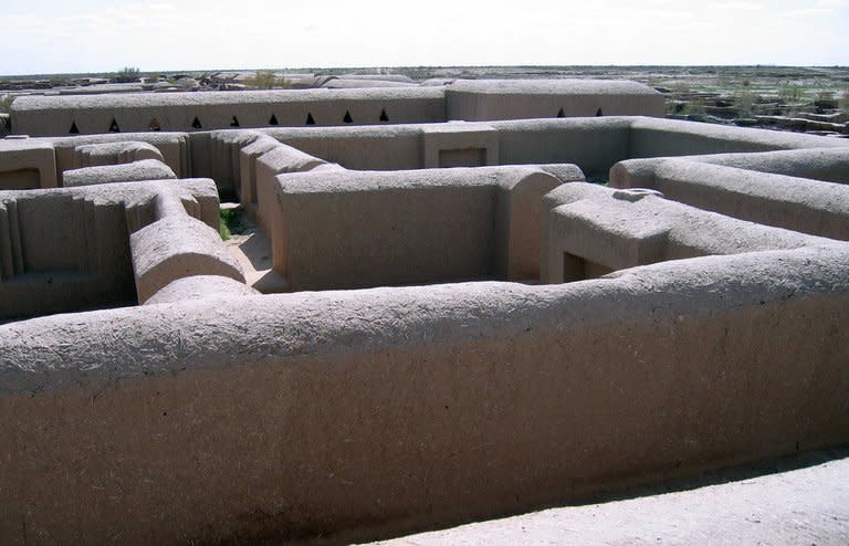 A view of the excavated fortress town of Gonur-Tepe 50 km from the modern city of Mary in the Kara Kum desert in remote western Turkmenistan, on April 2, 2013. After being uncovered by Soviet archaeologists in the last century, Gonur-Tepe, once home to thousands of people and the centre of a thriving region, is revealing its mysteries, with new artifacts being uncovered on every summer dig