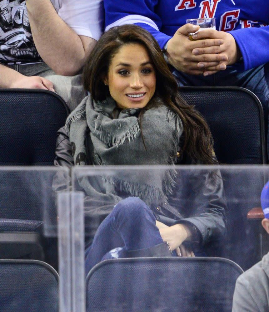 Meghan Markle watches a Rangers hockey game in 2013