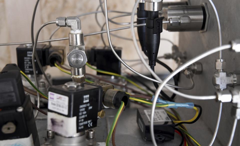 Various regulators and electronics are seen inside a cloud seeding machine near Lyons, Colo., on Thursday, March 16, 2023. The technique to get clouds to produce more snow is being used more as the Rocky Mountain region struggles with a two-decade drought. (AP Photo/Thomas Peipert)