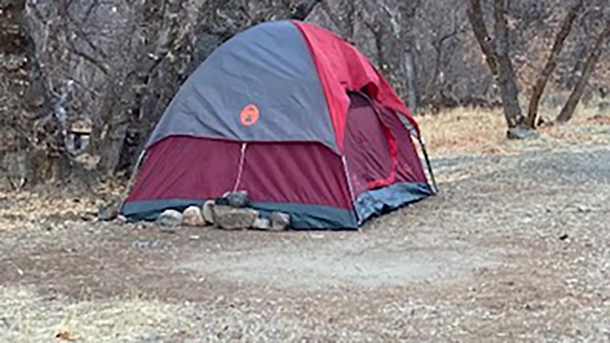 <p>A missing Utah woman was discovered living in this tent after not being seen for over five months</p> (Utah County Sheriff’s Office )