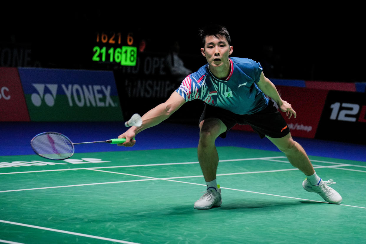 Singapore shuttler Loh Kean Yew in action at the 2023 All England Badminton Championships. 