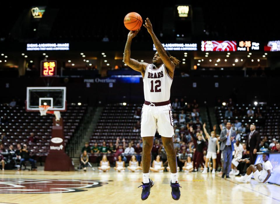 Missouri State's Bryan Trimble Jr. shoots a three on the Missouri S&T Miners at GSB Arena on Wednesday, Nov. 9, 2022.