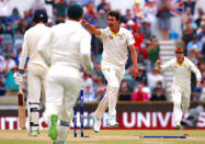 Cricket - Australia v England - Ashes test match - WACA Ground, Perth, Australia, December 17, 2017 - Australia's Mitchell Starc celebrates after bowling England's James Vince during the fourth day of the third Ashes cricket test match. REUTERS/David Gray