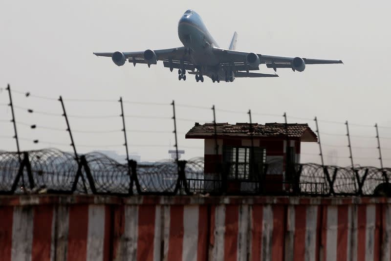 Air Force One carrying U.S. President Donald Trump and first lady Melania Trump departs from Ahmedabad for travel to Agra