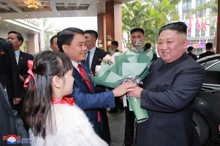 North Korea's leader Kim Jong Un arrives at the Dong Dang railway station, Vietnam, at the border with China, February 26, 2019 in this photo released by North Korea's Korean Central News Agency (KCNA). KCNA via REUTERS